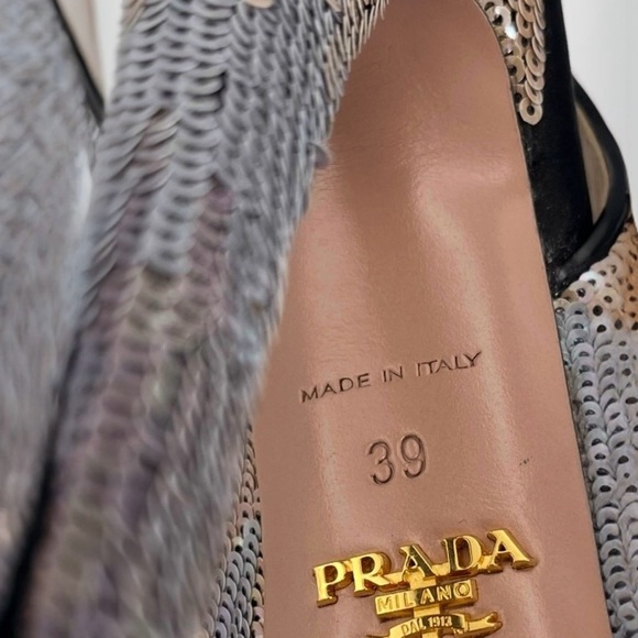 Prada Raso Paillettes Platform Slingback Heels Iridescent Sequin Size 39 US 9 - Picture 12 of 13
